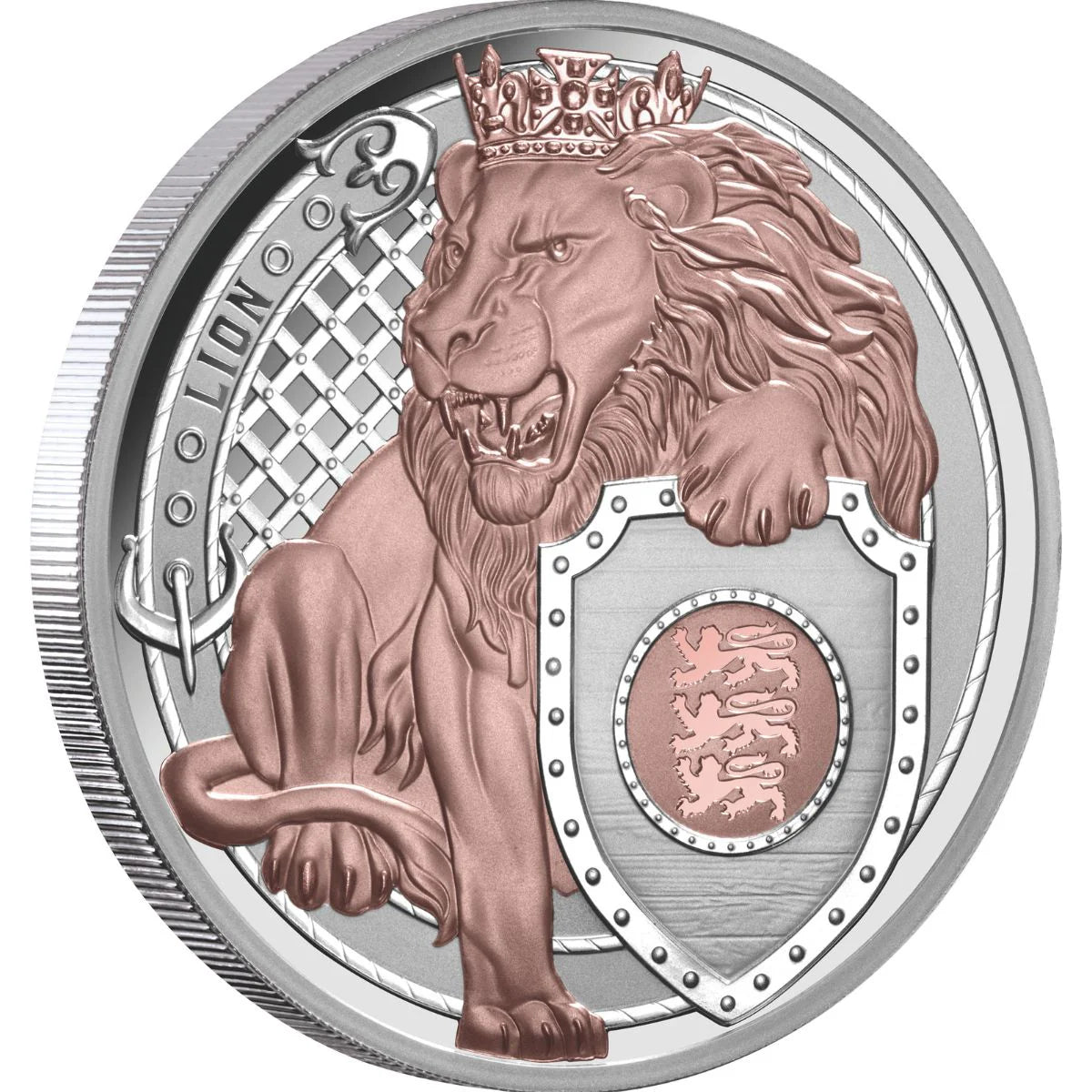 Niue 2025 $1 Heraldic Beasts Lion Selectively Rose Gold Plated 1oz Silver Proof Coin