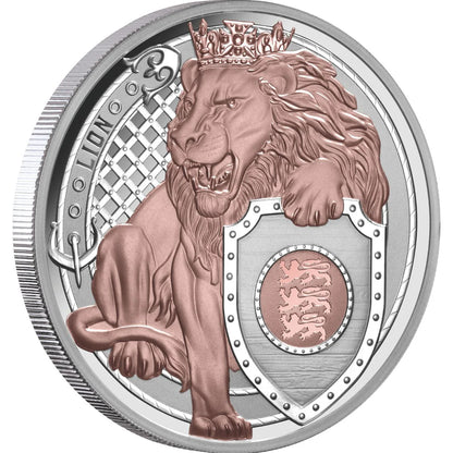 Niue 2025 $1 Heraldic Beasts Lion Selectively Rose Gold Plated 1oz Silver Proof Coin