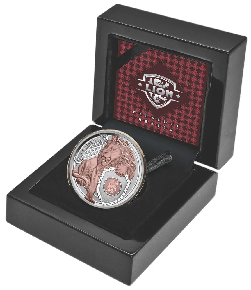 Niue 2025 $1 Heraldic Beasts Lion Selectively Rose Gold Plated 1oz Silver Proof Coin