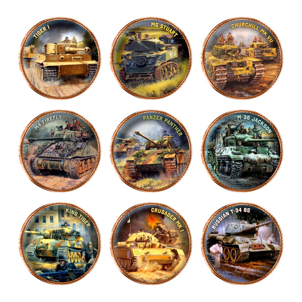 Second World War Tanks Enamel Penny 9 Coin Collection