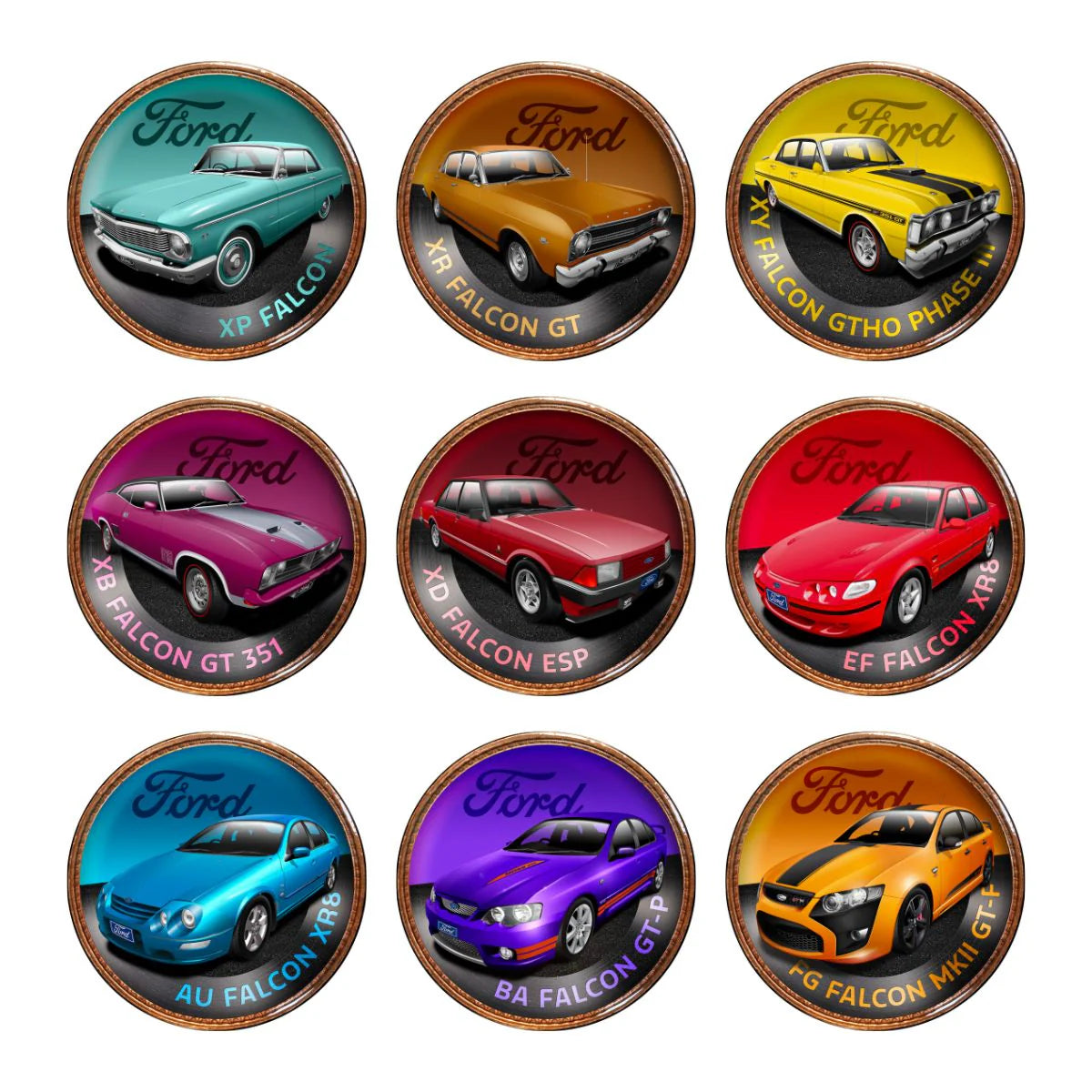 Ford Australia 100th Anniversary Enamel Penny 9 Coin Collection