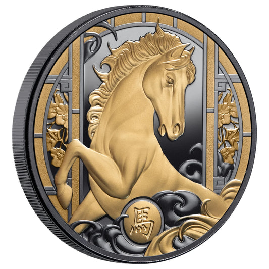 Niue 2026 $1 Lunar Horse Selectively Gold Plated 1oz Silver Black Proof Coin