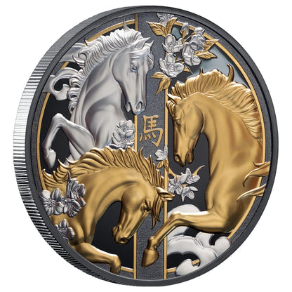 Niue 2026 $10 Lunar Horse Selectively Gold Plated 5oz Silver Black Proof Coin