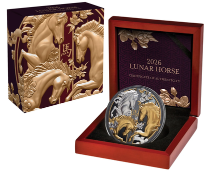 Niue 2026 $10 Lunar Horse Selectively Gold Plated 5oz Silver Black Proof Coin