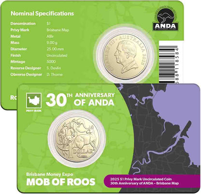 2025 $1 ANDA Brisbane 30th Anniversary of ANDA Brisbane Map Privy Mark Uncirculated Coin
