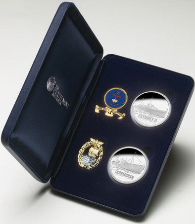 2008 $1 HMAS Sydney II and HSK-8 Kormoran 1oz Silver Proof Coin with Medallion and Badge Set