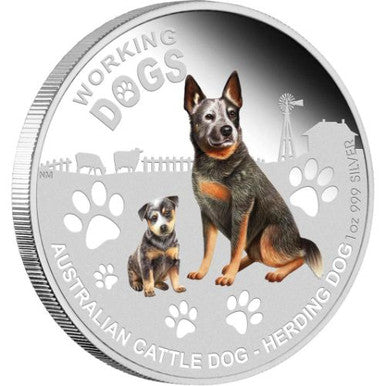 Tuvalu 2011 $1 Working Dogs Australian Cattle Dog Herding Dog 1oz Silver Coloured Proof Coin