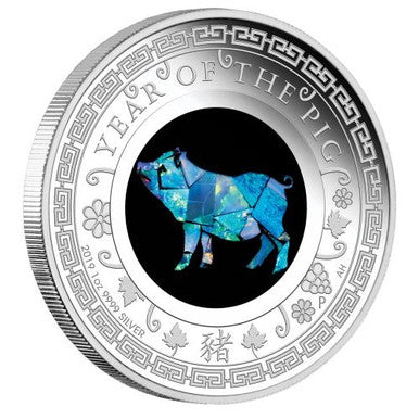 2019 $1 Australian Opal Lunar Year of The Pig 1oz Silver Proof Coin