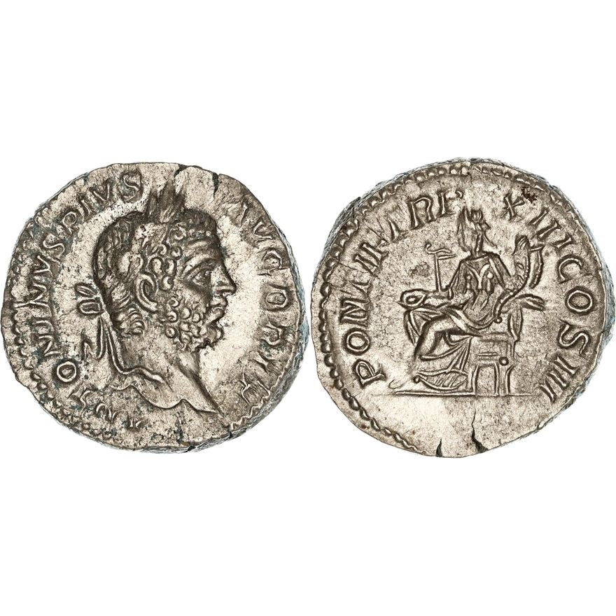 Roman Empire, Caracalla, Silver Denarius, 210 AD, gVF