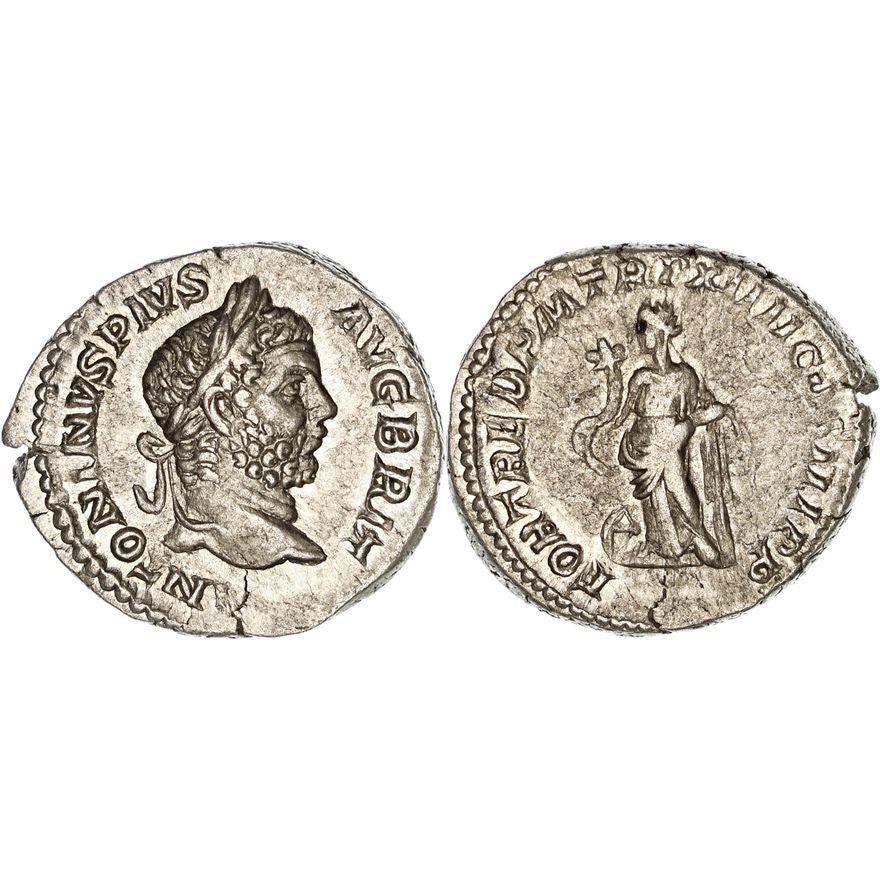 Roman Empire, Caracalla, Silver Denarius, 211 AD, VF-gVF