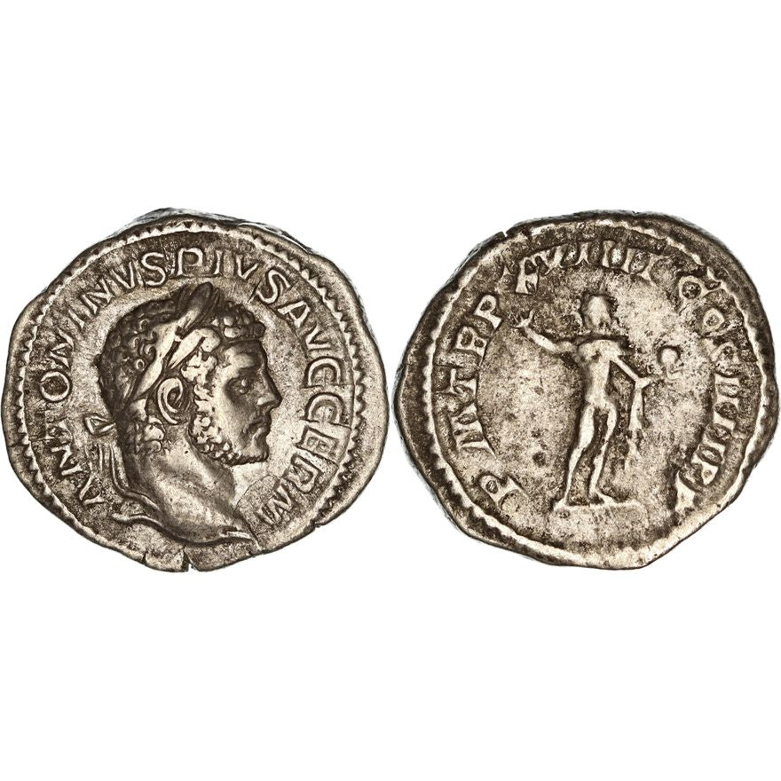 Roman Empire, Caracalla, Silver Denarius, 215 AD, gF-nVF