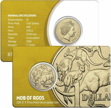 2015 $1 ANDA Sydney Mob of Roos 'S' Privy Mark Uncirculated Coin
