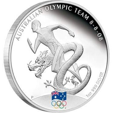 2008 $1 Australian Olympic Team 1oz Silver Proof Coin