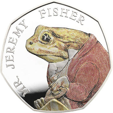 UK 2017 50p Celebrating Beatrix Potter and Her Little Tales Mr. Jeremy Fisher Silver Coloured Proof Coin