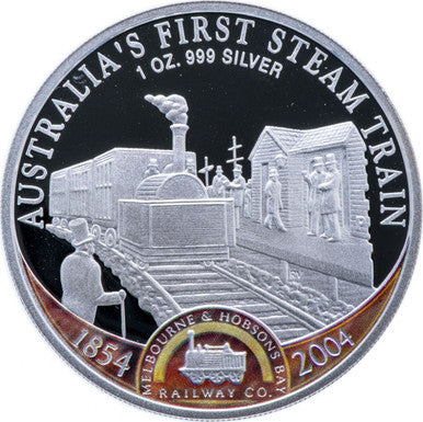 Cook Islands 2004 $1 Australia's First Steam Train 1oz Silver Proof Coin