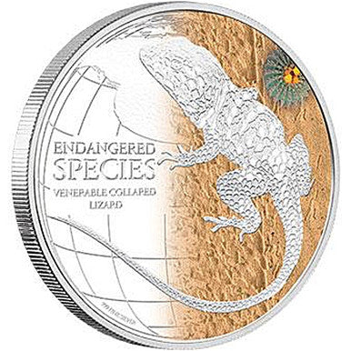 Niue 2013 $2 Endangered Species Venerable Collared Lizard 1oz Silver Coloured  Proof Coin