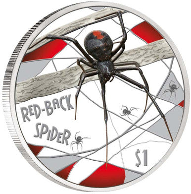 Tuvalu 2006 $1 Deadly and Dangerous Red Back Spider 1oz Silver Coloured Proof Coin