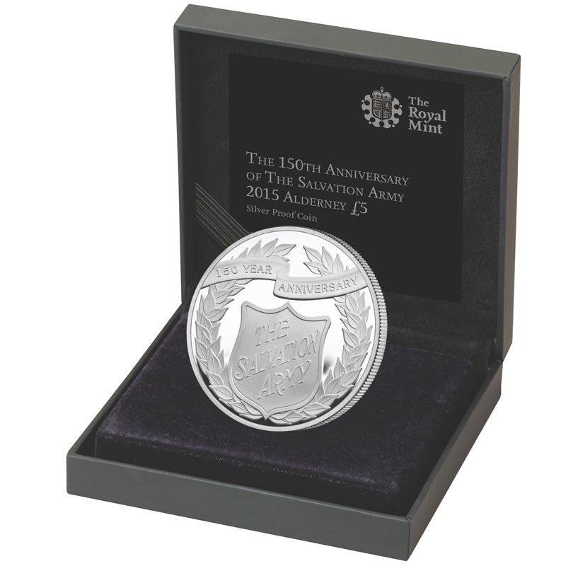 UK 2015 £5 150th Anniversary of The Salvation Army Alderney Silver Proof Coin