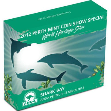 2012 $1 ANDA Perth Coin Show World Heritage Sites Shark Bay 1oz Silver Coloured Proof Coin
