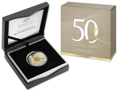 2016 50c 50th Anniversary of Decimal Currency Silver Selectively Gold Plated  Coin