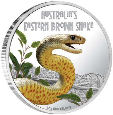 Tuvalu 2010 $1 Deadly and Dangerous Eastern Brown Snake 1oz Silver Coloured Proof Coin