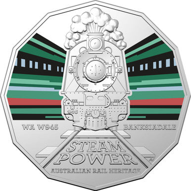 2022 50c Steam Power Australian Rail Heritage WA Coloured Uncirculated Coin