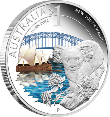 2010 $1 ANDA Sydney Coin Show Celebrate Australia New South Wales 1oz Silver Coloured Proof Coin