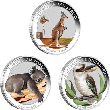 2012 50c Australian Outback 1/2oz Silver Coloured Proof 3 Coin Set