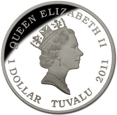 Tuvalu 2011 $1 Deadly and Dangerous Box Jellyfish 1oz Silver Coloured Proof Coin