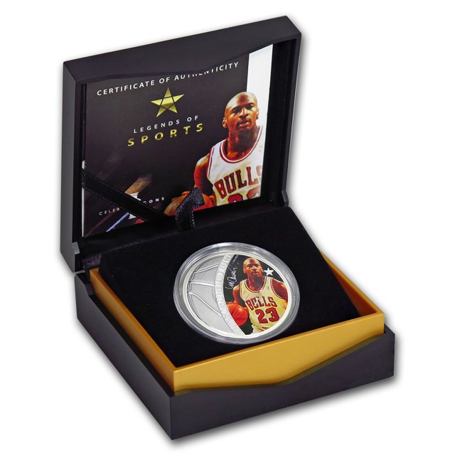 Solomon Islands 2018 $5 Legends of Sports by Sidney Maurer Michael Jordan 1oz Silver Coloured Proof Coin