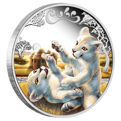 Tuvalu 2016 50c White Lion Cubs 1/2oz Silver Coloured Proof Coin