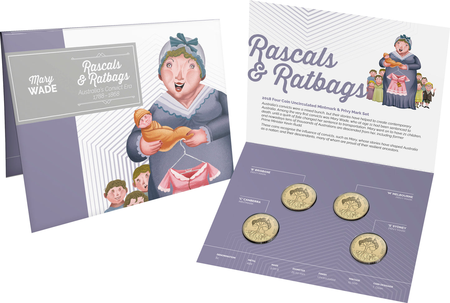 2018 $1 Rascals and Ratbags Australia's Convict Era Uncirculated 4 Coin Set