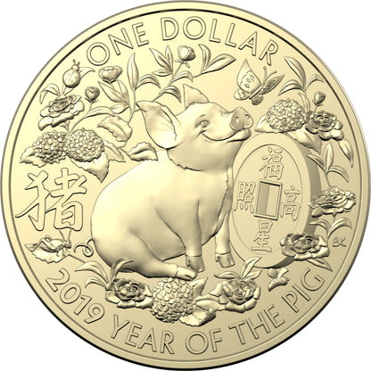 2019 $1 Year of The Pig Uncirculated 3 Coin Set