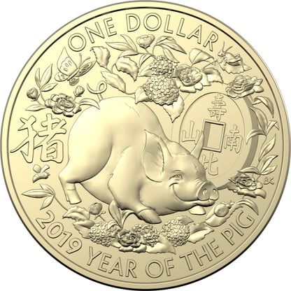 2019 $1 Year of The Pig Uncirculated 3 Coin Set