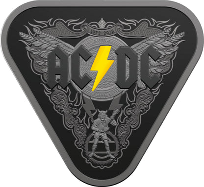 2018 $5 AC/DC 45 Years of Thunder Silver Coloured Proof Triangular Coin with Guitar Pick Set