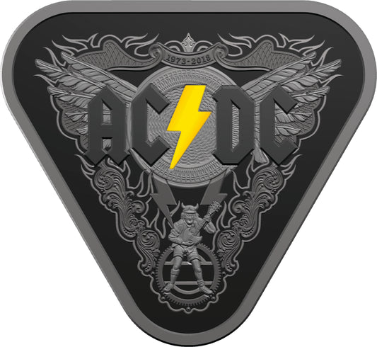 2018 $5 AC/DC 45 Years of Thunder Silver Coloured Proof Triangular Coin with Guitar Pick Set