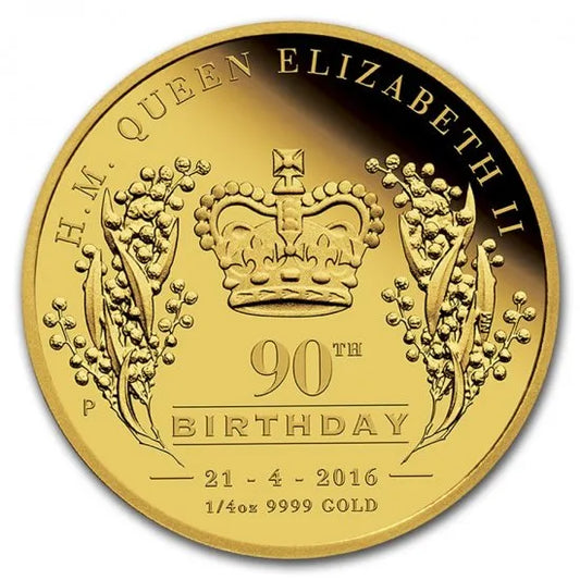 2016 $25 90th Birthday Her Majesty Queen Elizabeth II 1/4oz Gold Proof Coin