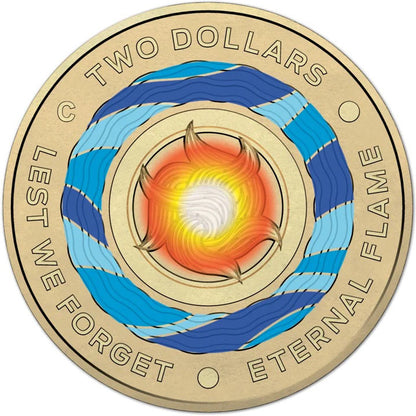 2018 $2 Lest We Forget Eternal Flame 'C' Mintmark Coloured Uncirculated Coin