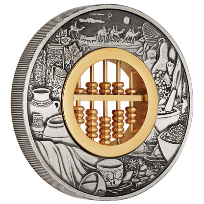 Tuvalu 2019 $2 Abacus Selectively Gold Plated 2oz Silver Antiqued Coin
