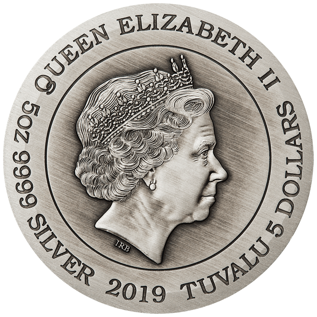 Tuvalu 2019 $5 12 Lunar Animals 5oz Silver Antiqued Coin