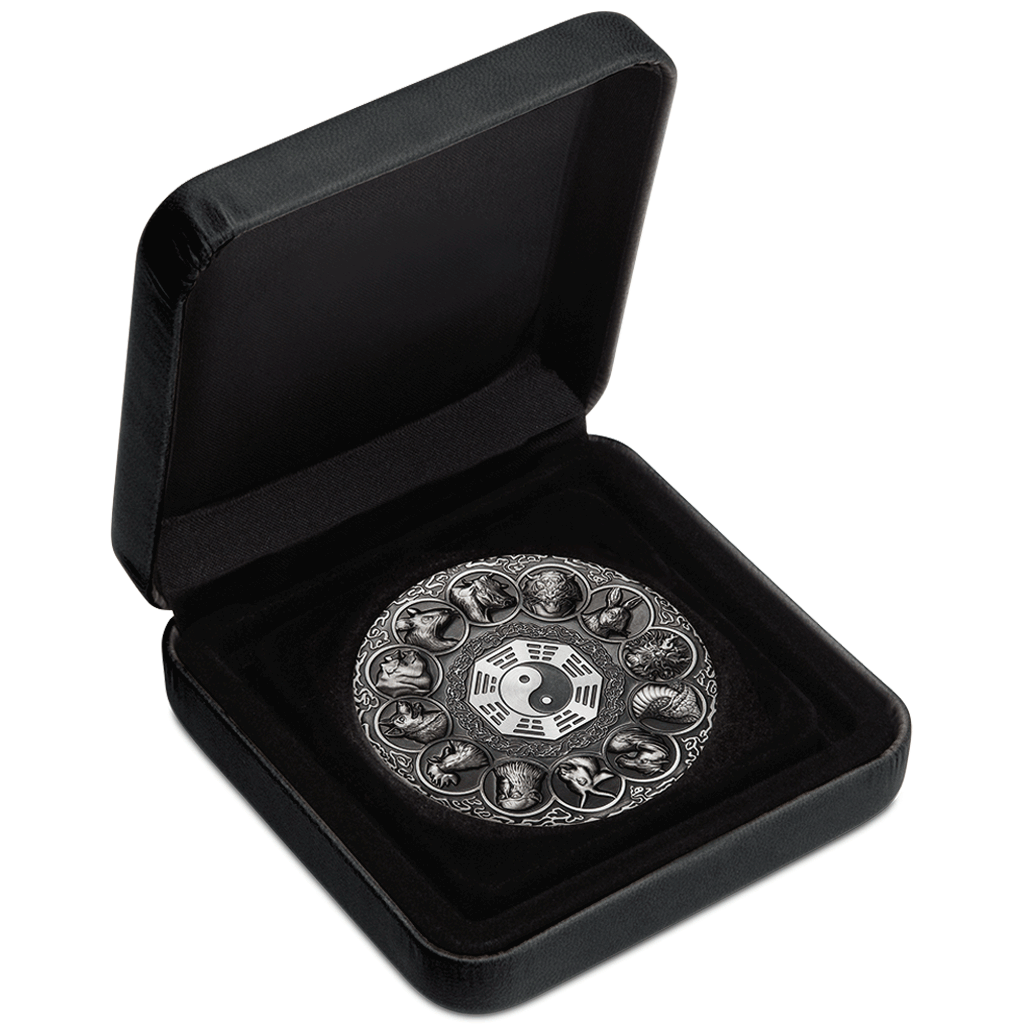 Tuvalu 2019 $5 12 Lunar Animals 5oz Silver Antiqued Coin