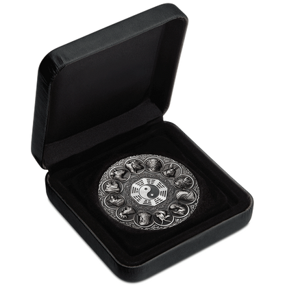 Tuvalu 2019 $5 12 Lunar Animals 5oz Silver Antiqued Coin
