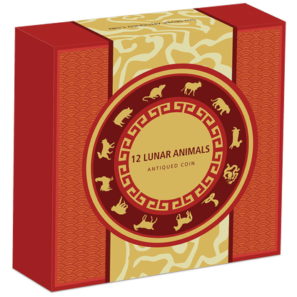 Tuvalu 2019 $5 12 Lunar Animals 5oz Silver Antiqued Coin