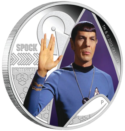 Tuvalu 2016 $1 Star Trek Spock 1oz Silver Coloured Proof Coin