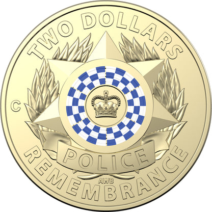 2019 $2 National Police Remembrance Day 30th Anniversary 'C' Mintmark Coloured Uncirculated Coin