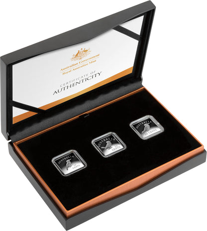 2019 25c Centenary of The Kookaburra Square Patterns 1/4oz Silver Proof 3 Coin Set