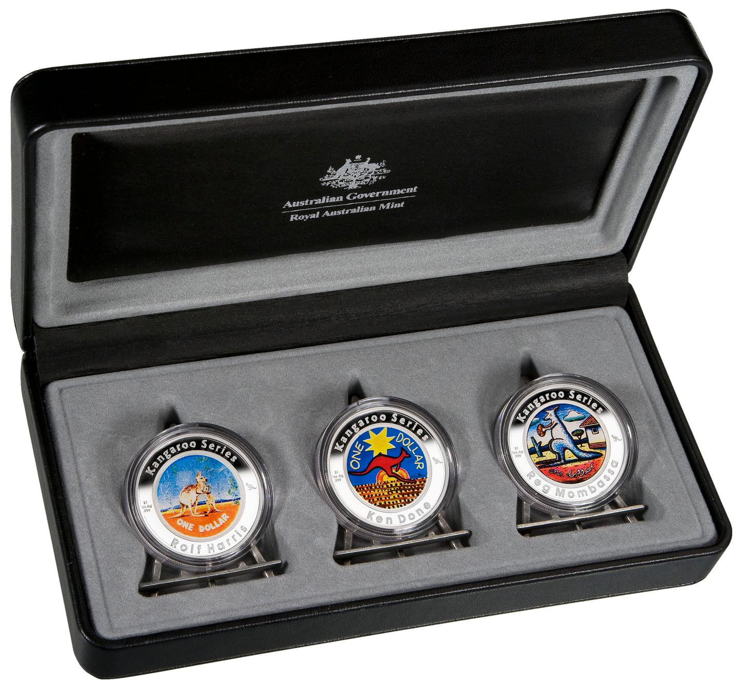 2009 $1 Kangaroo Great Australian Artist In Colour 1oz Silver Coloured Proof 3 Coin Set