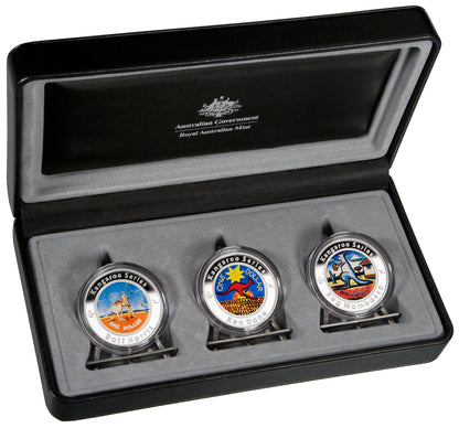 2009 $1 Kangaroo Great Australian Artist In Colour 1oz Silver Coloured Proof 3 Coin Set