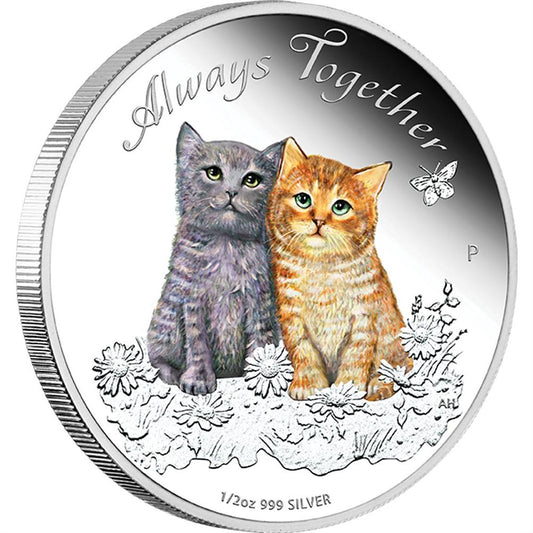 Tuvalu 2015 50c Always Together Kittens 1/2oz Silver Coloured Proof Coin