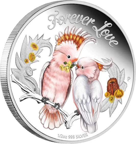 Tuvalu 2014 50c Forever Love Major Mitchell's Cockatoo 1/2oz Silver Coloured Proof Coin